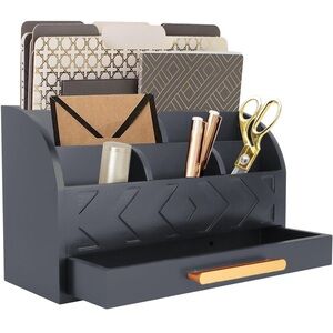 Black and Gold Desk Organizer with Drawer